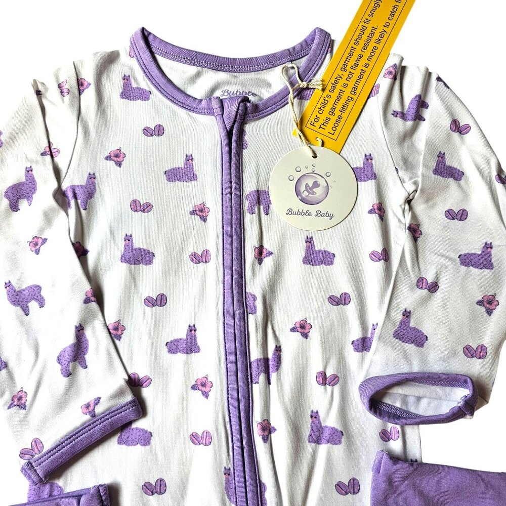 Bubble Baby Llama Print Bamboo Zip Convertible Footie Romper NWT‎ 4T
